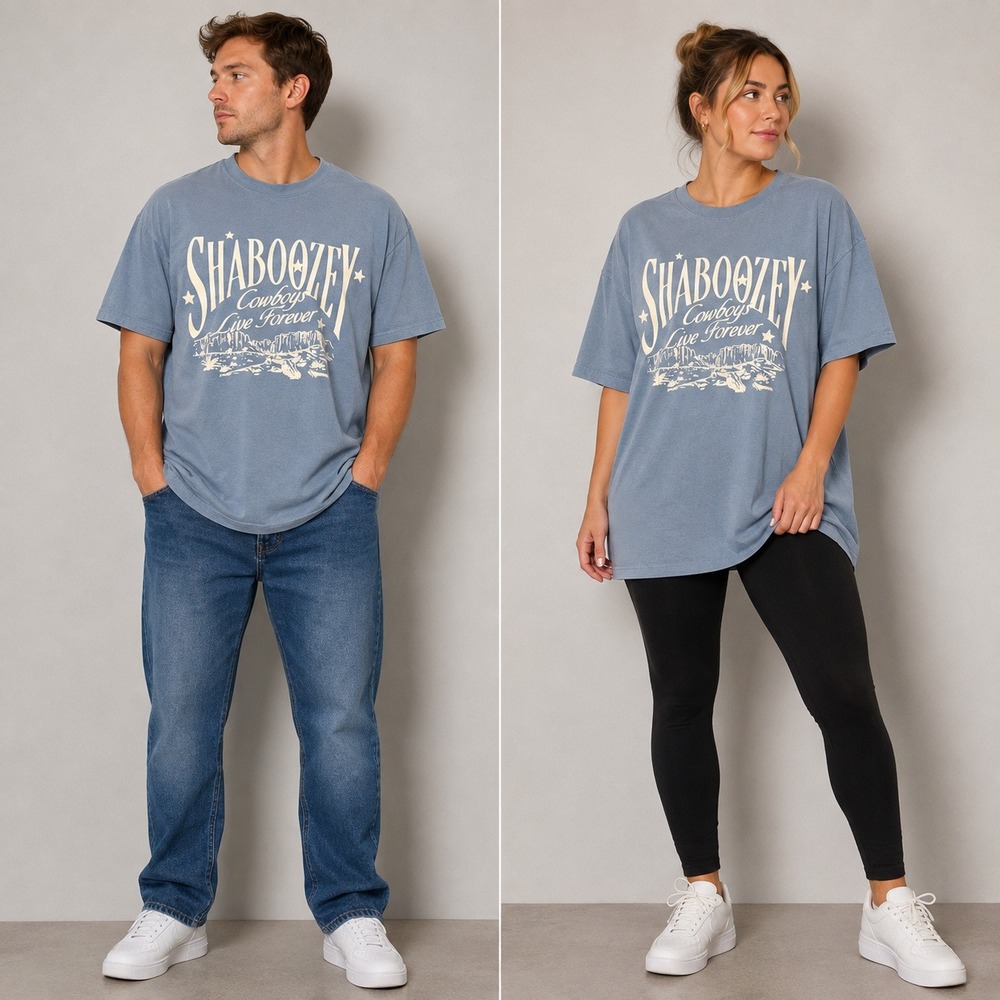 Shaboozey Cowboys Live Forever Fall Tour Graphic T-Shirt Blue Small